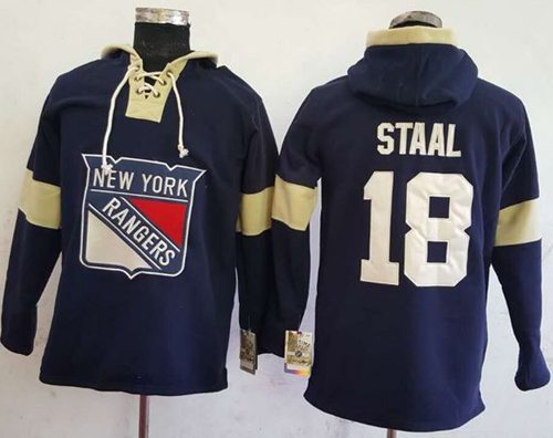 Rangers #18 Marc Staal Navy Blue Pullover Hoodie Stitched NHL Jersey - Click Image to Close